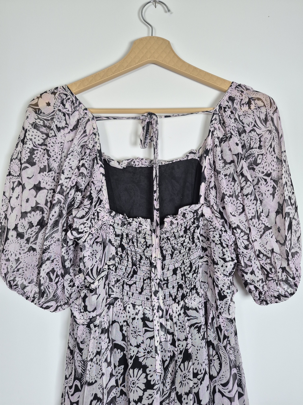 Anthropologie Black & White Square Neck Smocked Midi Dress S - Picture 11 of 16